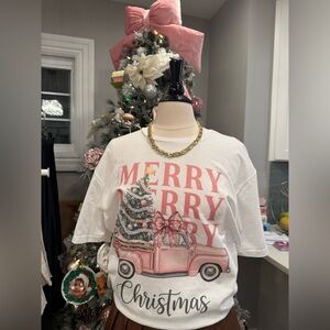 Merry Christmas T-Shirt - Pink and White